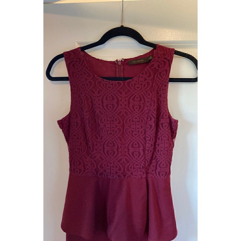 The Limited Sleeveless Sheath Lace bodice bust peplum waist Midi Dress Work